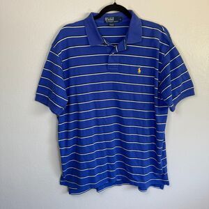 Polo Ralph Lauren Short Sleeve Collared Blue White Striped Yellow Pony Shirt L